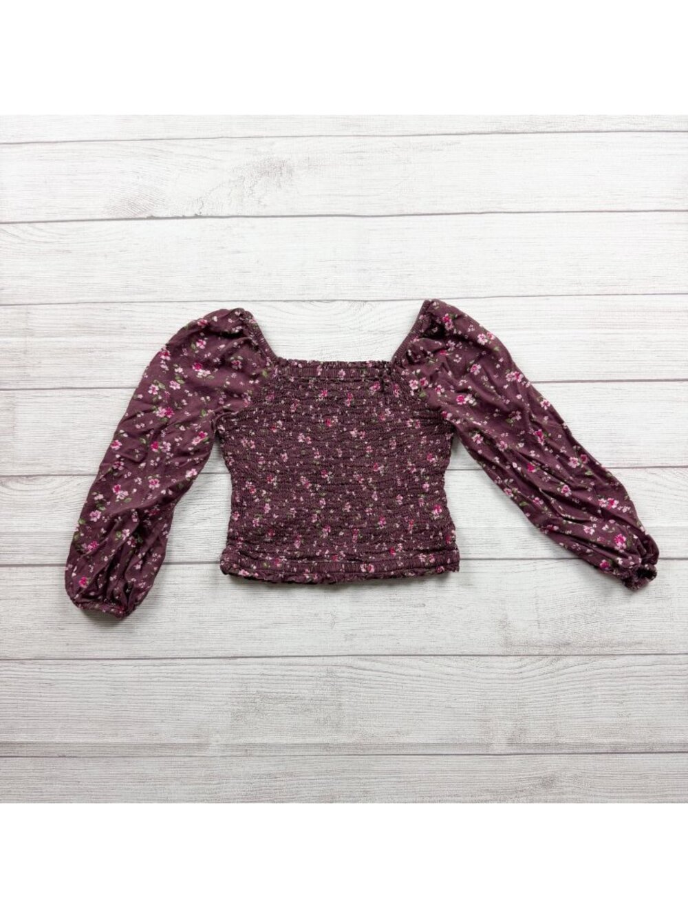 Gap Kids Girls Floral Smocked Long Sleeve Top Purple M 8-9